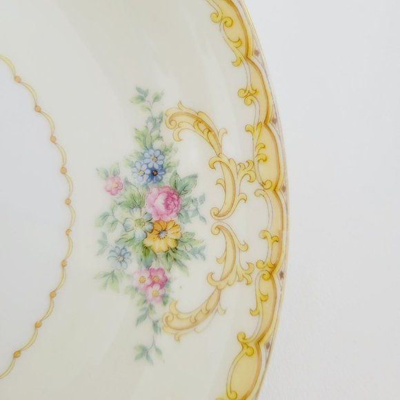 Noritake Charon Salad Plate & Coupe Soup Bowl, c1933-40, Floral & Yellow Scrolls - Picture 11 of 11